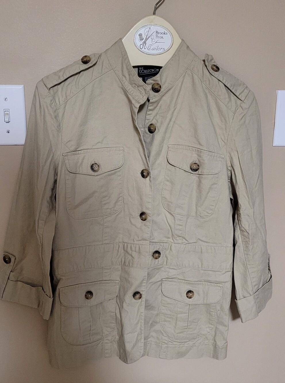 NY Collection Beige Military-Style Jacket With Embriodery